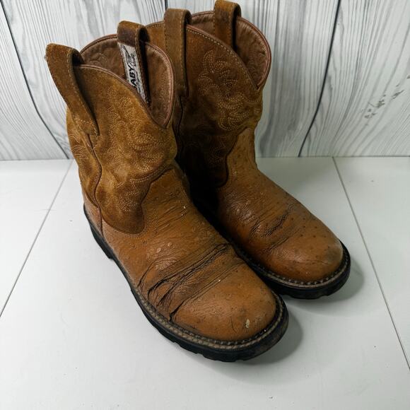 DISTRESSED Women ARIAT Fatbaby Tan Ostrich Leather Western Boots Sz 9E (40M) - Picture 1 of 9